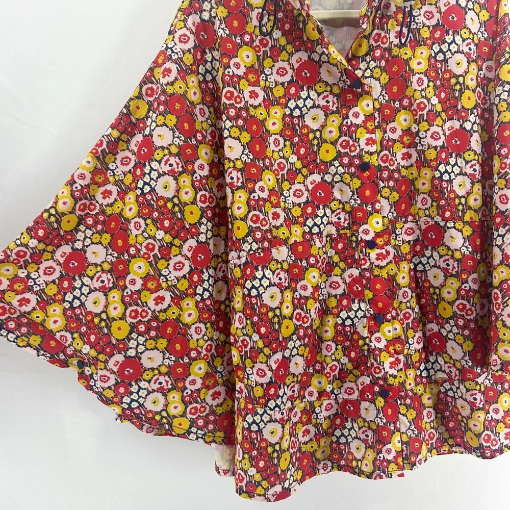 Kate Spade Saturday Red Floral Hooded Waterproof Rain Poncho Jacket